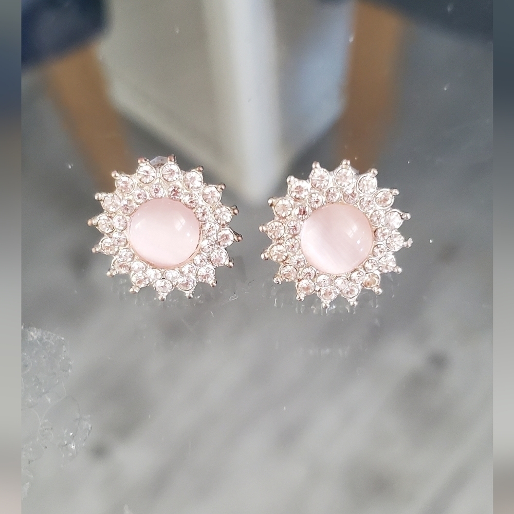 1 Ct Rose Quarts Vintage Elegant Pink Stud Earrings Moissonite Round Cut Sparkle